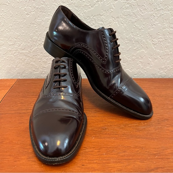 Bally Mens Dark Brown Cap Toe Oxfords Size 8.5 - Picture 1 of 16
